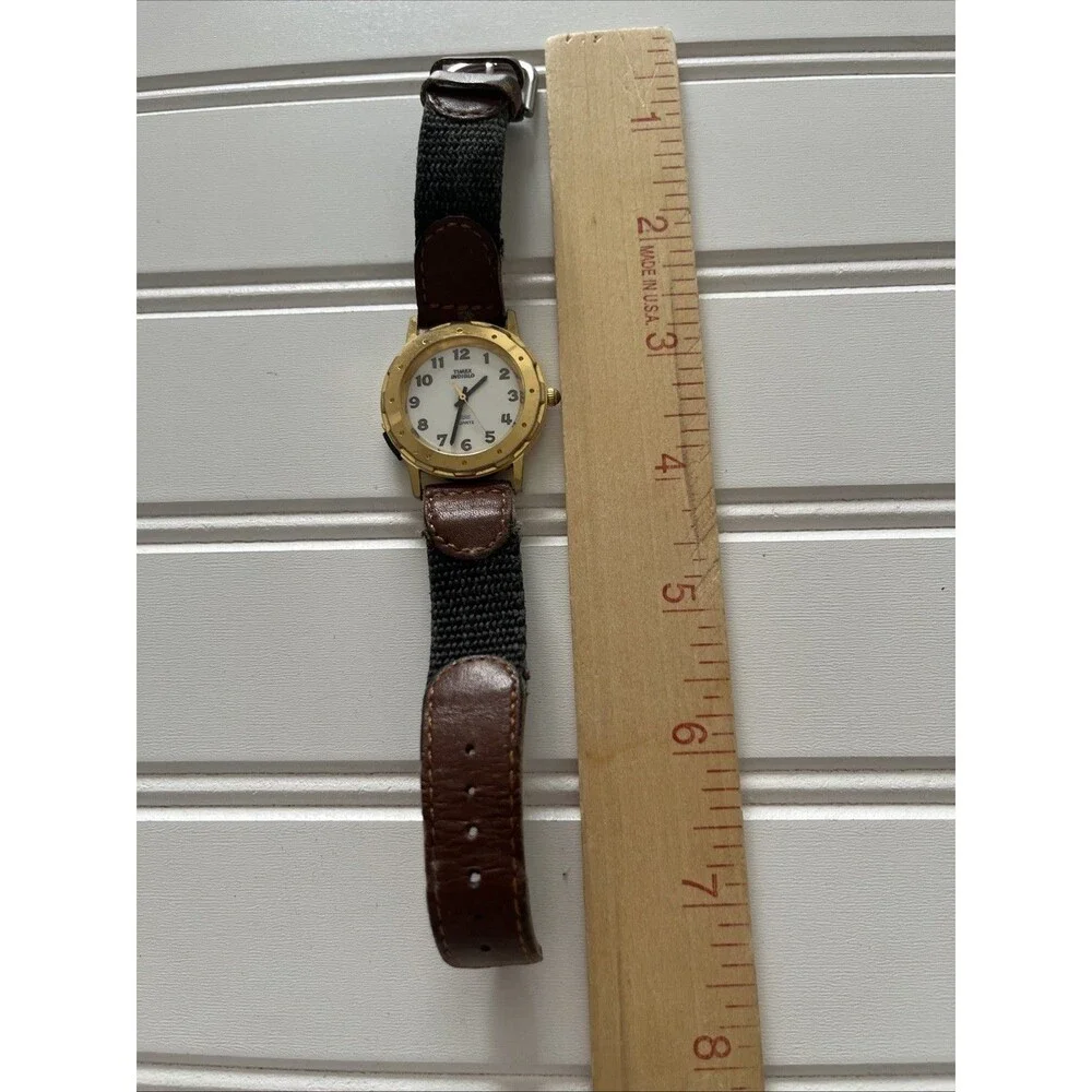 Timex Indiglo Watch Women's Vintage Analog Quartz Brown Leather Gold Tone